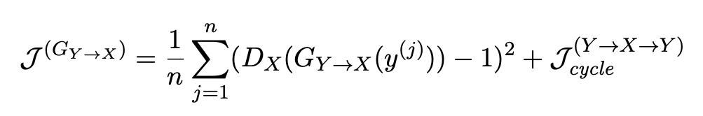 CycleGAN Generator Loss Equation for "Y to X" Translation